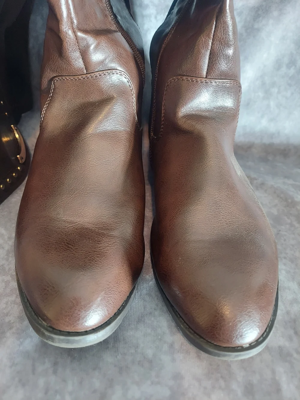 Ashley Stewart Boots 9W Brown Leather Suede Gold Studded Leopard Tall Wide Calf